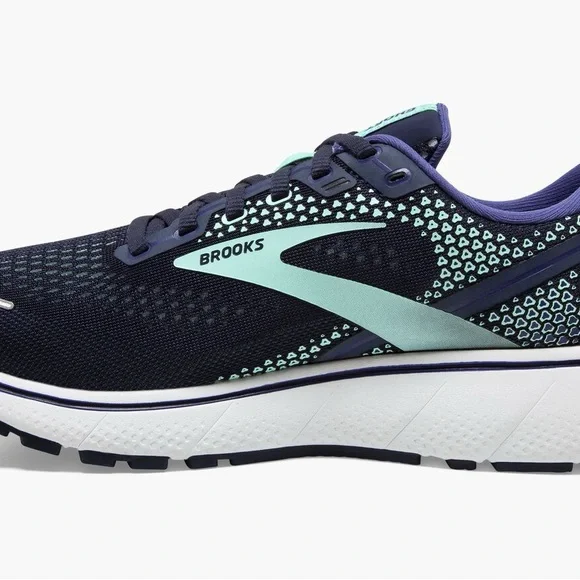Brooks Ghost 14 Athletic Shoes Navy and Green Mesh Running Footwear - Picture 2 of 11